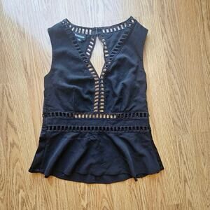 Y2K Bebe Black Peplum Cutout Blouse – Size 6
